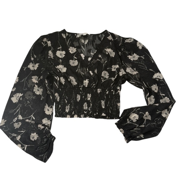 Tops - Floral Black and White Women's Top
